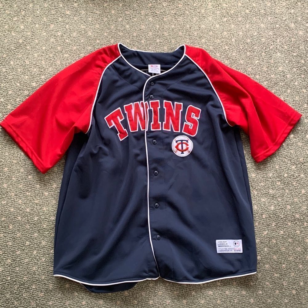 True‎ Fan Minnesota Twins Joe Mauer 7 Baseball Jersey Mens XL Navy Blue Red MLB